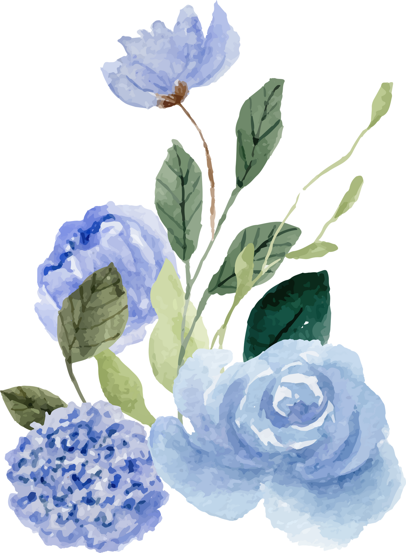 blue floral watercolor